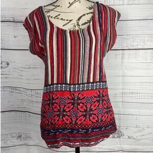 Pretty Rebellious Top Womens S Zip Back Scoop Neck Short Cap Sleeves Rayon NEW